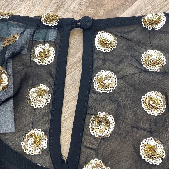 Piperlime Collection Sheer Black w/ Gold Sequin New Year Party Crew Neck Top S - Picture 8 of 8